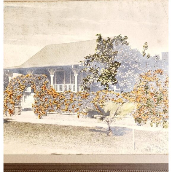 1920s Hand Colored Tinted Photograph Georgia House Unsigned Framed DWWW14 - Picture 1 of 2